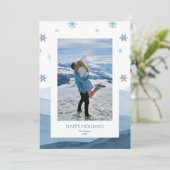 Invitation Snowy Blue Holiday Photo Card (Debout devant)