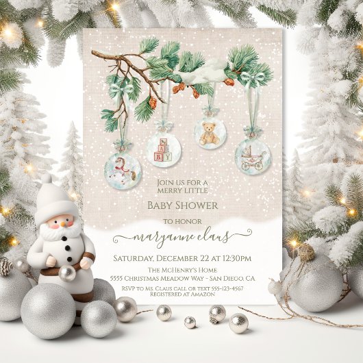 Invitation Snowy Christmas Tree Branch Baby shower ornemental
