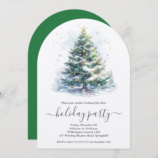 Invitation Snowy Christmas Tree Holiday Party (Devant / Derrière)