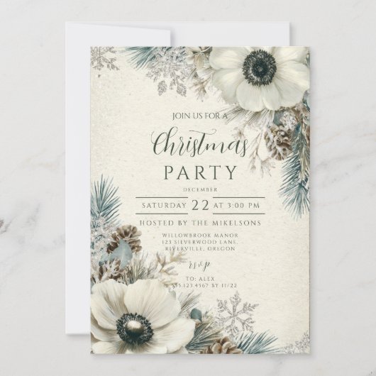 Invitation Snowy Greenery Noël rustique (Devant)