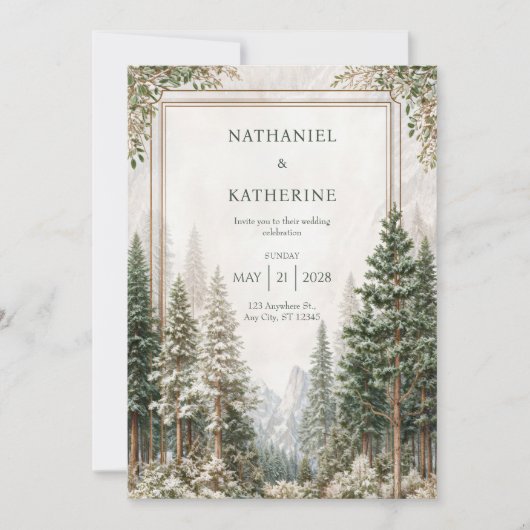 Invitation Snowy Mountain Pine Forest Wedding (Devant)
