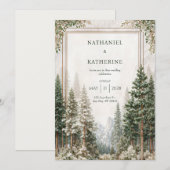 Invitation Snowy Mountain Pine Forest Wedding (Devant / Derrière)