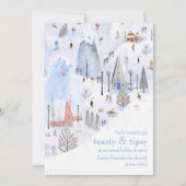 Invitation Snowy Mountain Ski Village Fête de Vacances (Devant)