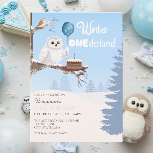 Invitation Snowy Owl Winter Onederland Birthday 