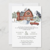 Invitation Snowy Red Grange hiver Noël QR Code Mariage (Devant)