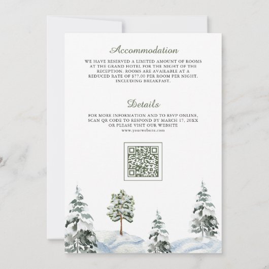 Invitation Snowy Red Grange hiver Noël QR Code Mariage (Dos)