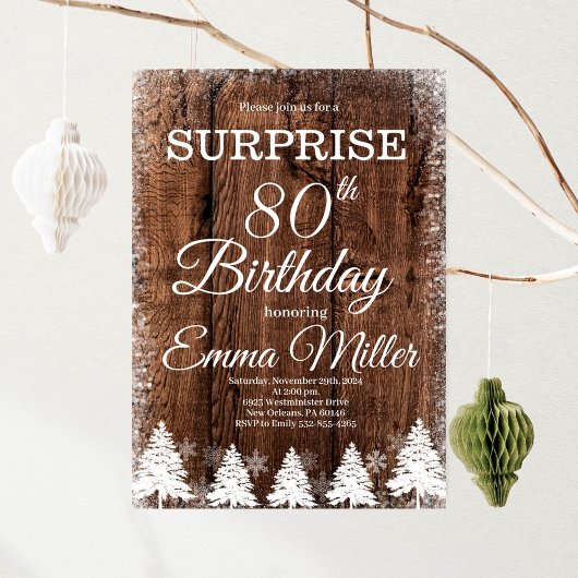 Invitation Snowy tree, Hiver 80e anniversaire, Femmes