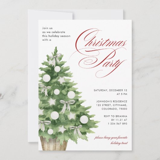 Invitation Snowy Tree Moderne élégant Script fête de Noël (Devant)