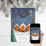 Invitation Snowy Village Winter Scène Noël Fête<br><div class="desc">Illustration originale d'une invitation à fêter un village à flanc de colline enneigé,  carte photo de vacances assorti. Customisez plus loin pour ajouter du texte ou plus de photos à l'arrière.</div>