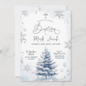 Invitation Snowy Winter Blue Boy Noël Baptême Jour (Devant)