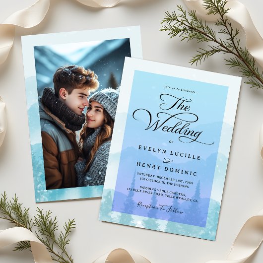Invitation Snowy Winter Forest Elégant Mariage photo