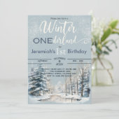 Invitation Snowy Winter ONEderland 1er anniversaire garçon (Debout devant)