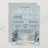 Invitation Snowy Winter ONEderland 1er anniversaire garçon (Devant / Derrière)
