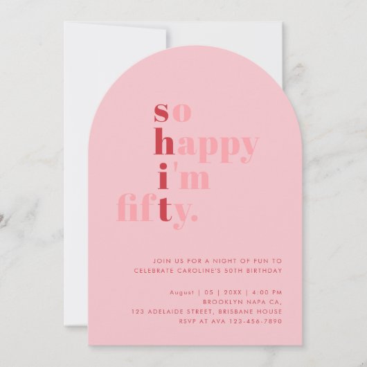 Invitation So Happy I'm Fifty | Pink Red Modern Birthday (Devant)
