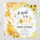 Invitation So Sweet To Be One Honey Bee 1st Birthday (Devant / Derrière)