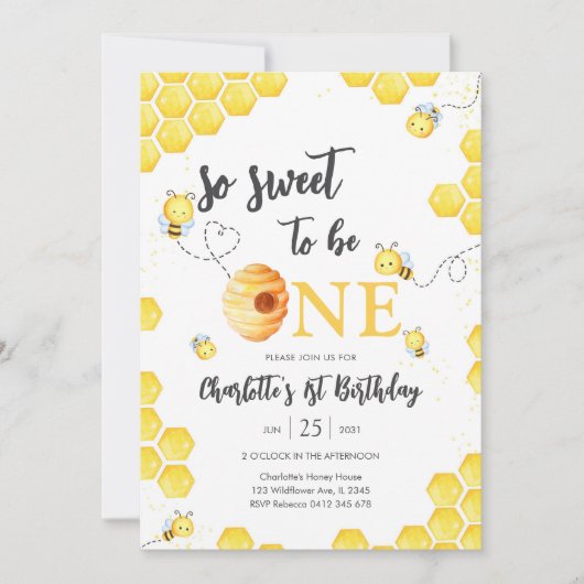 Invitation So Sweet To Be One Honey Bee 1st Birthday (Devant)