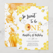 Invitation So Sweet To Be One Honey Bee 1st Birthday (Devant / Derrière)