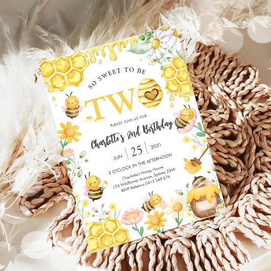 Invitation So Sweet To Be Two Honey Bee 2nd Birthday