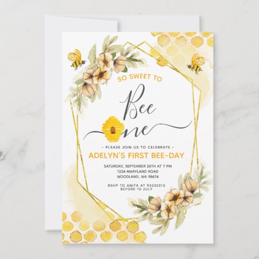 Invitation So Sweet to Bee ONE Honey Anniversaire (Devant)