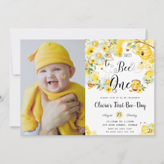 Invitation So Sweet to Bee One mignonne Bees 1er Anniversaire (Devant)