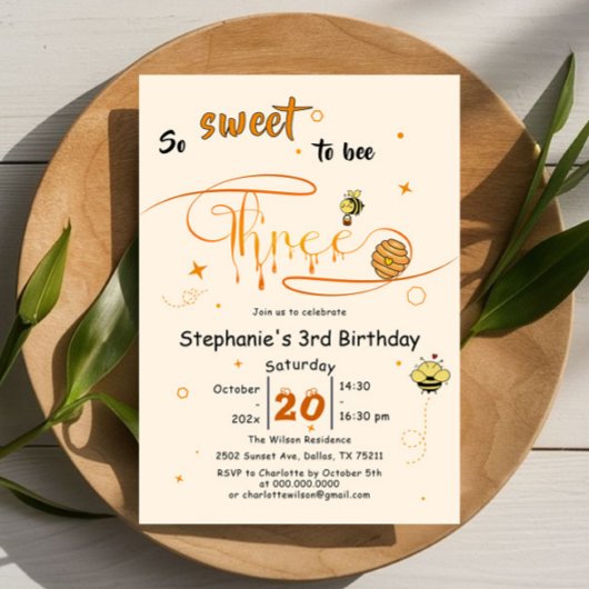 Invitation So Sweet To Bee Three Cute Honey Bee 3rd Birthday