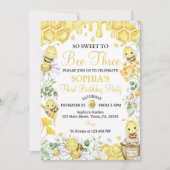 Invitation So Sweet To Bee Three Honey Bee Floral Birthday (Devant)