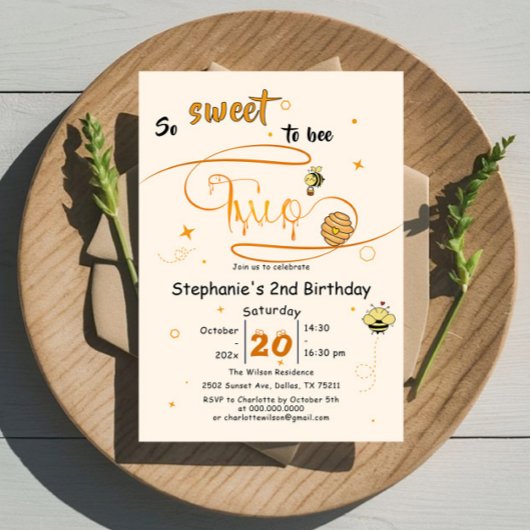 Invitation So Sweet To Bee Two Cute Honey Bee 2nd Birthday