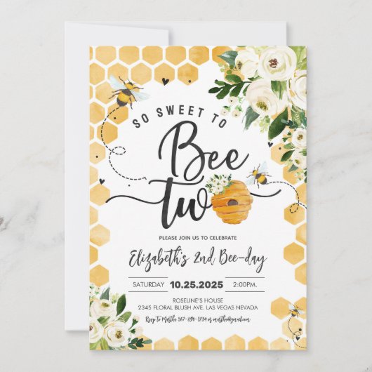 Invitation So Sweet To Bee Two Party Bee Day 2e anniversaire (Devant)
