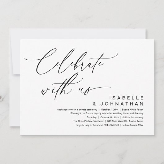 Invitation So, We Eloped, Romantic Wedding Dinner Party (Devant)