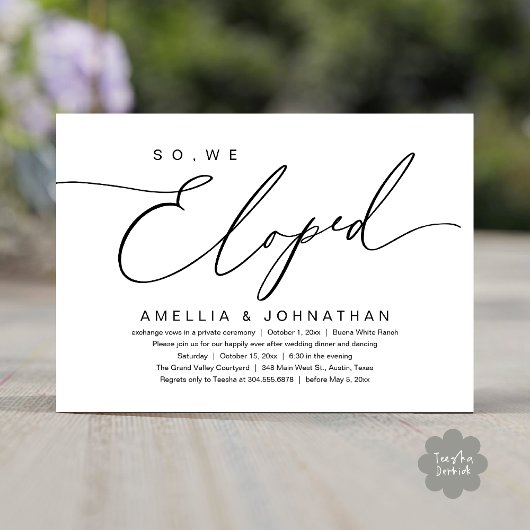 Invitation So, We Eloped, Romantic Wedding Elopement Party