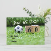 Invitation Soccer 60th Birthday card Enregistrer la date (Debout devant)