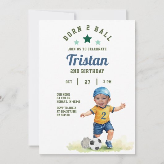 Invitation Soccer Born Two Ball 2e Anniversaire Photo Invitat (Devant)