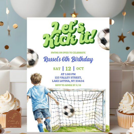 Invitation Soccer Kick off some fun Boy Birthday