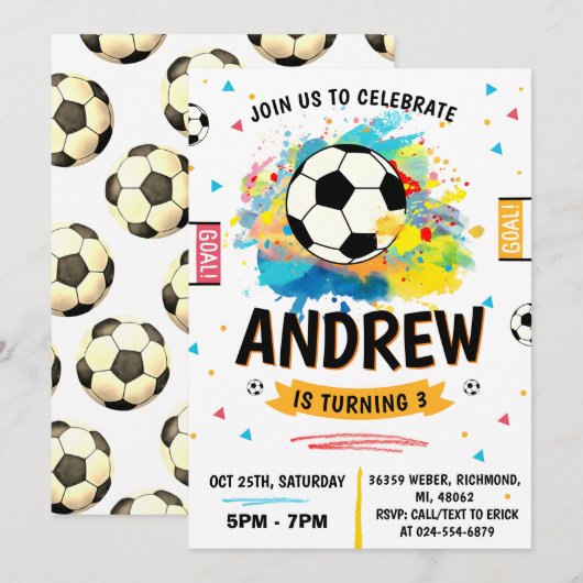 Invitation Soccer personnel fête d'anniversaire (Devant / Derrière)
