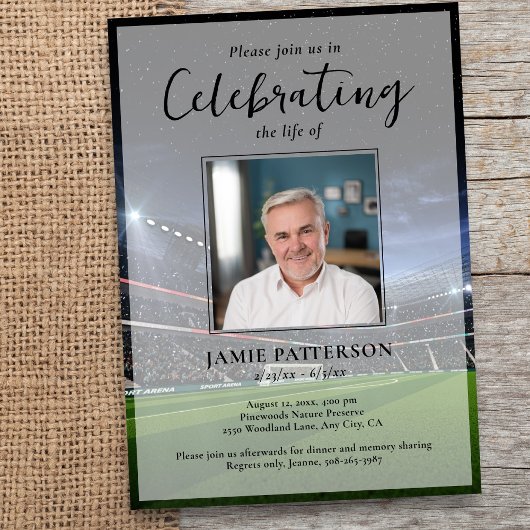 Invitation Soccer Player Fan Life Celebration Photo Funeral