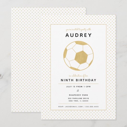 Invitation Soccer Star moderne Anniversaire des sports d'or e (Devant / Derrière)