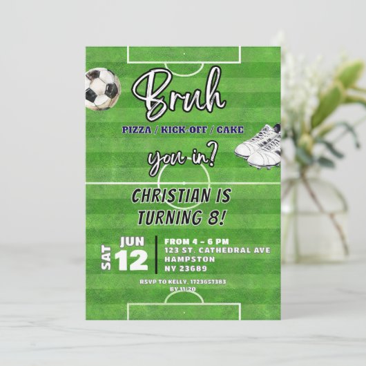 Invitation Soccer Vous Bruh Dans Un Jeune Garçon Anniversaire (Debout devant)