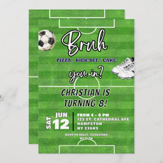 Invitation Soccer Vous Bruh Dans Un Jeune Garçon Anniversaire (Devant / Derrière)