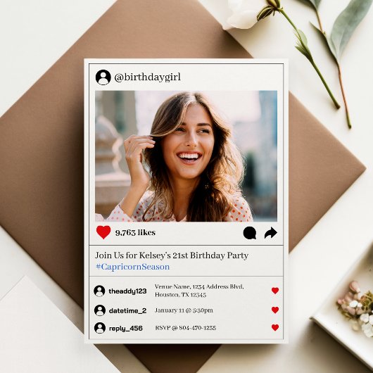 Invitation Social Media Post Photo 21e fête d'anniversaire