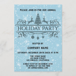 Invitation Société Bleue Élégante Fête de Noël Vacances Neige