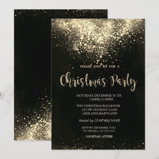 Invitation Société de confettis dorés élégants pour la fête d (Devant / Derrière)