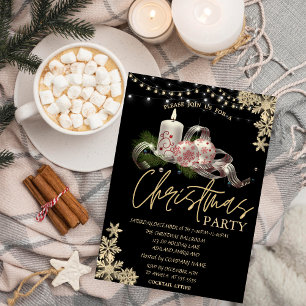 Invitation Société de Noël Bougie,Boules,Flocons de neige