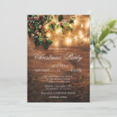 Invitation Société de Noël Guirlandes Lumineuses, Gui en Bois (Debout devant)