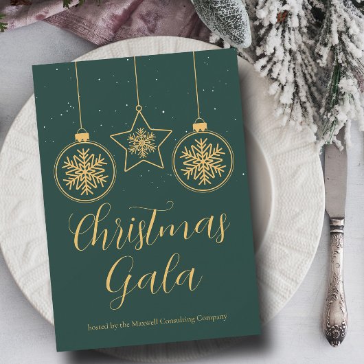 Invitation Société de parure verte chic en or Soirée de Noël