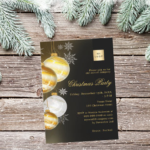 Invitation Société d'ornements en or noir logo Party de Noël
