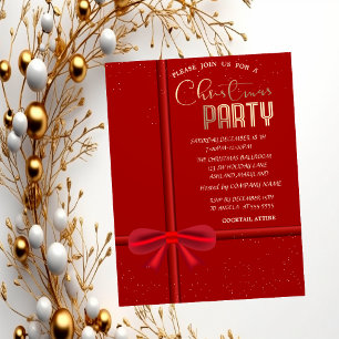 Invitation Société élégante de Noël à ruban rouge