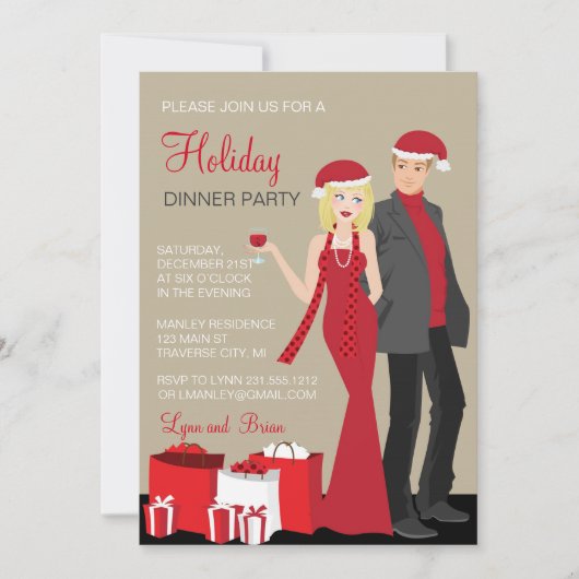 Invitation Société Fête Blonde Couple Noël (Devant)