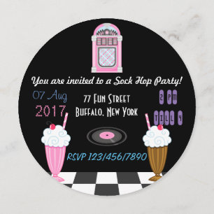 Invitation Sock Hop Kids 1950's Rock and Roll Retro Party