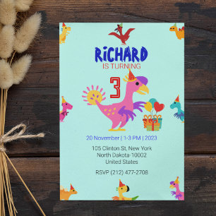 Invitation Soeur Dino Thématique fête d'anniversaire des enfa