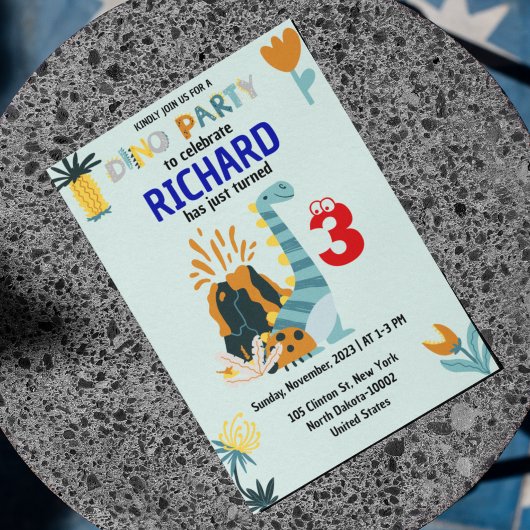 Invitation Soeur Dino Thématique fête d'anniversaire des enfa